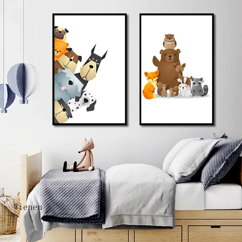

Cartoon Animal Bear Kangaroo Rabbit Owl Wall Stickers Modern Minimalist Cute Canvas Painting Photo Art Poster Home Decoration