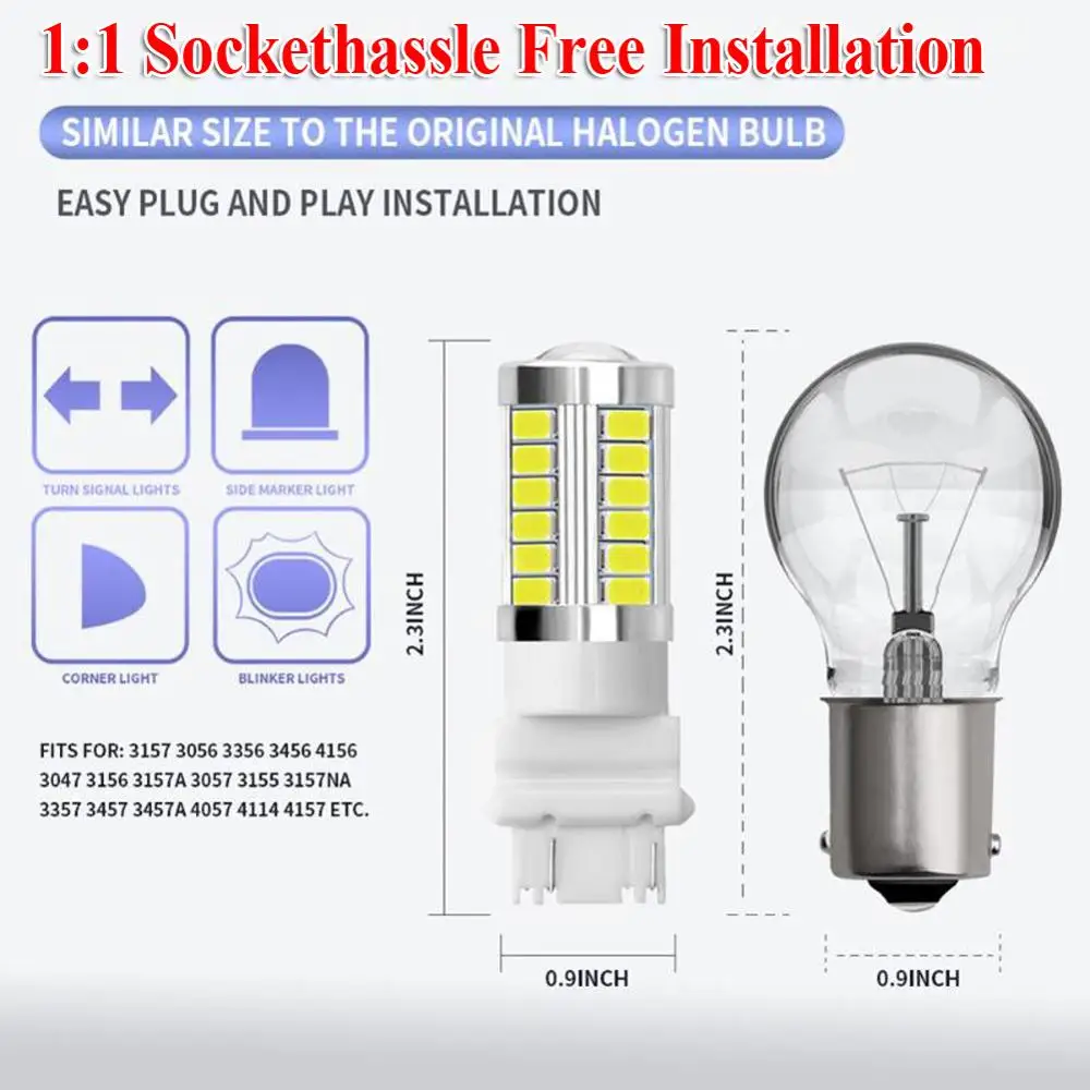 

4Pcs White 3157 3457 3057 Signal 33SMD Backup Reverse Tail Turn LED Light Bulb Drop Shipping