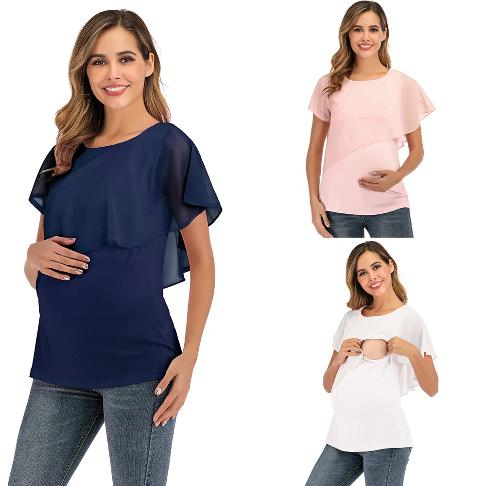 2022 New Summer Women Pregnant Maternity Nursing T Shirts Women's Maternity Nursing Wrap Top Sleeveless Double Layer Blouse Tee