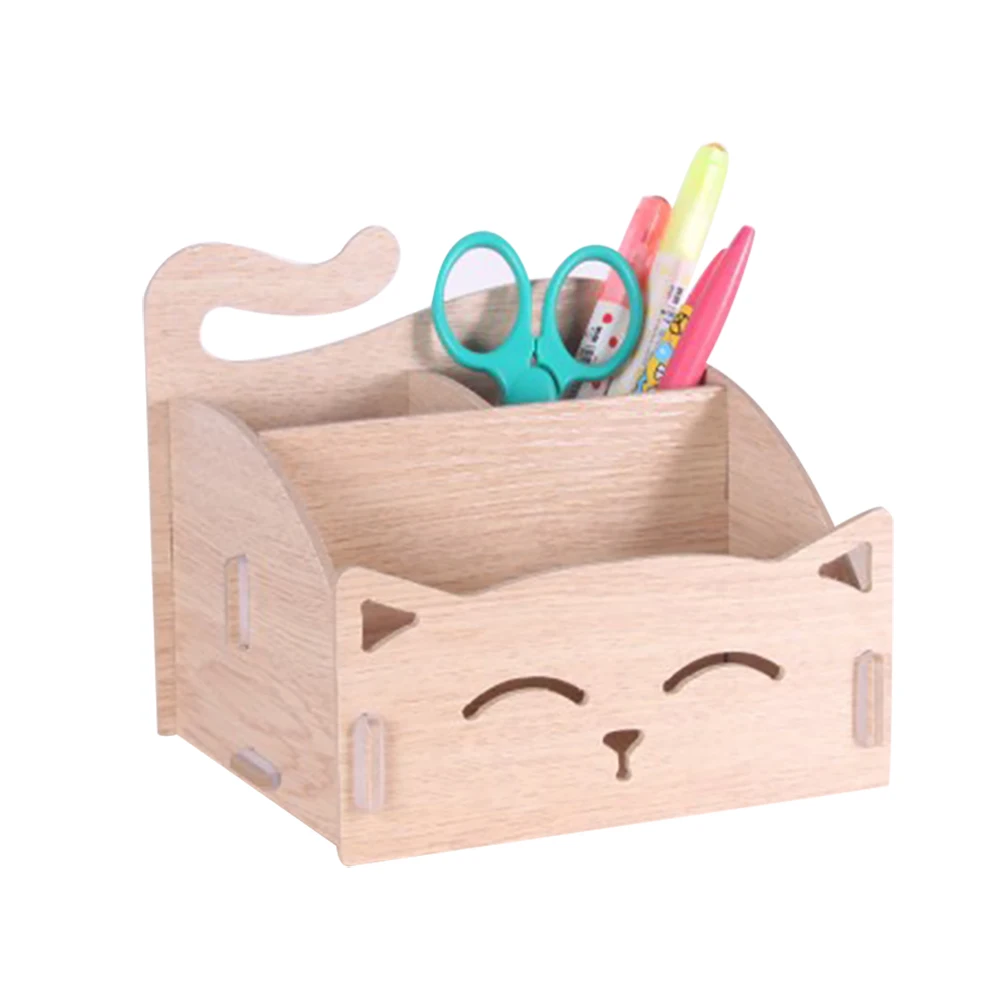 

Съемная деревянная коробка для хранения косметики, держатель для ручек в стиле милого кота, коробка для записей, коробка для хранения для до...
