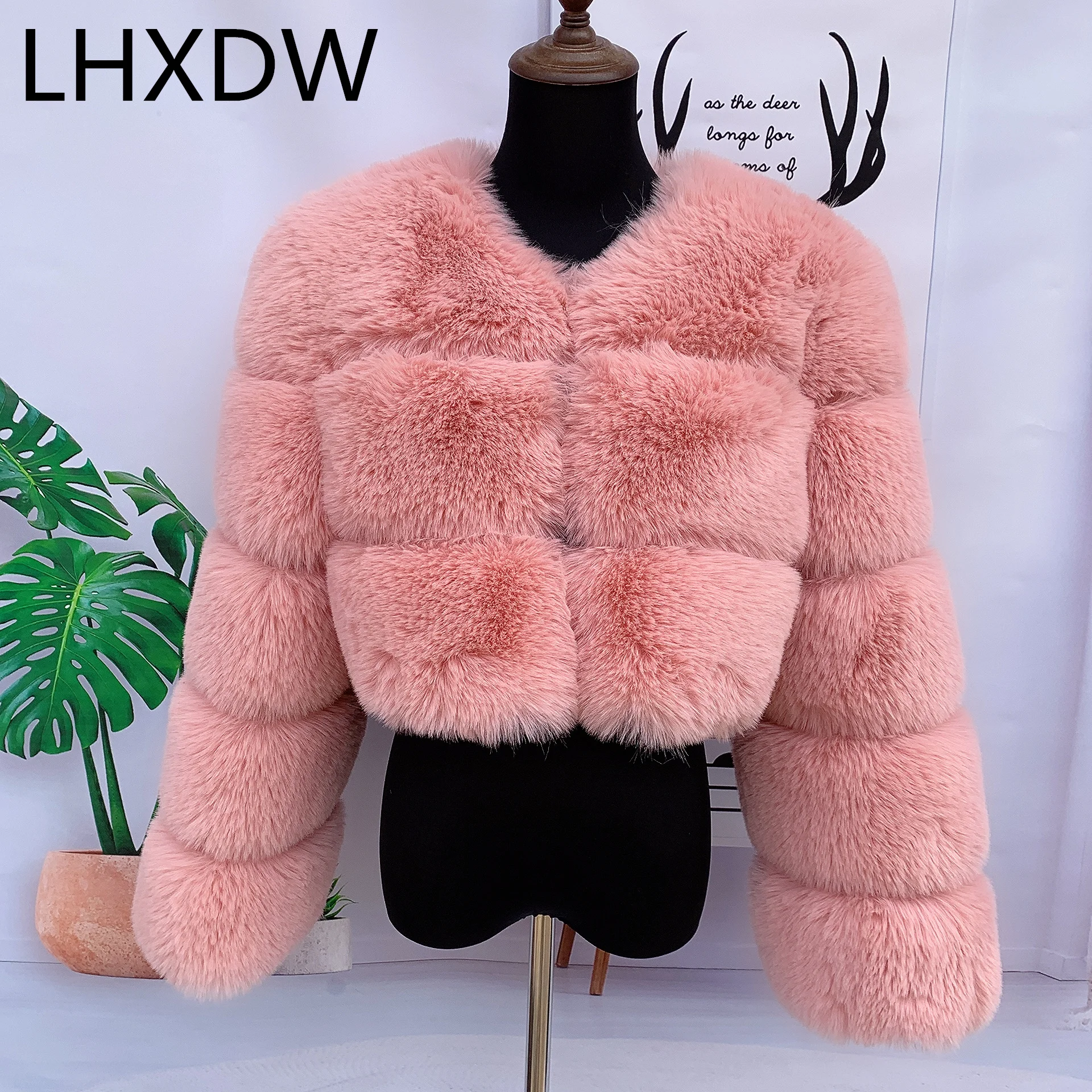 Женская куртка из искусственного меха пушистое пальто розовая Меховая роскошное