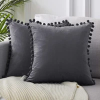 1 piece luxury pom poms cushion cover soft velvet pillow cover solid color home sofa car decor pillowcase 4545cm cushion cover
