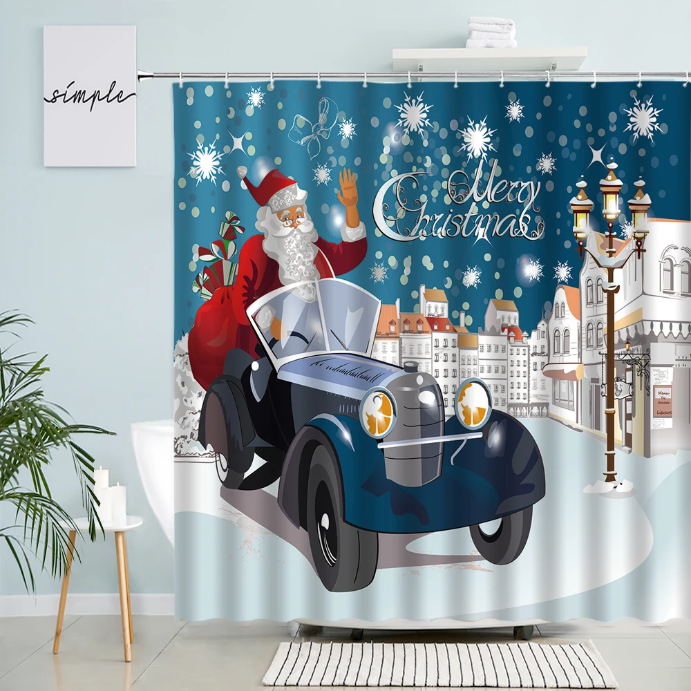 Синие рождественские занавески для душа в комплекте мультяшный олень