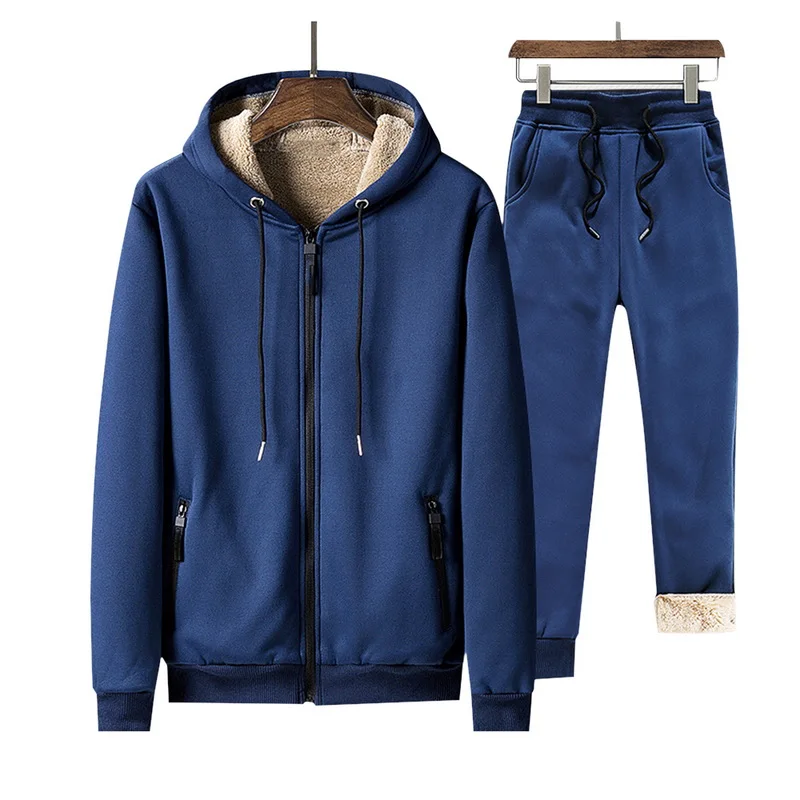 Blue MJARTORIA мужской повседневный комплект модный брендовый спортивный костюм Толстая Толстовка+ штаны спортивный костюм мужской зимний костюм - Цвет: Blue