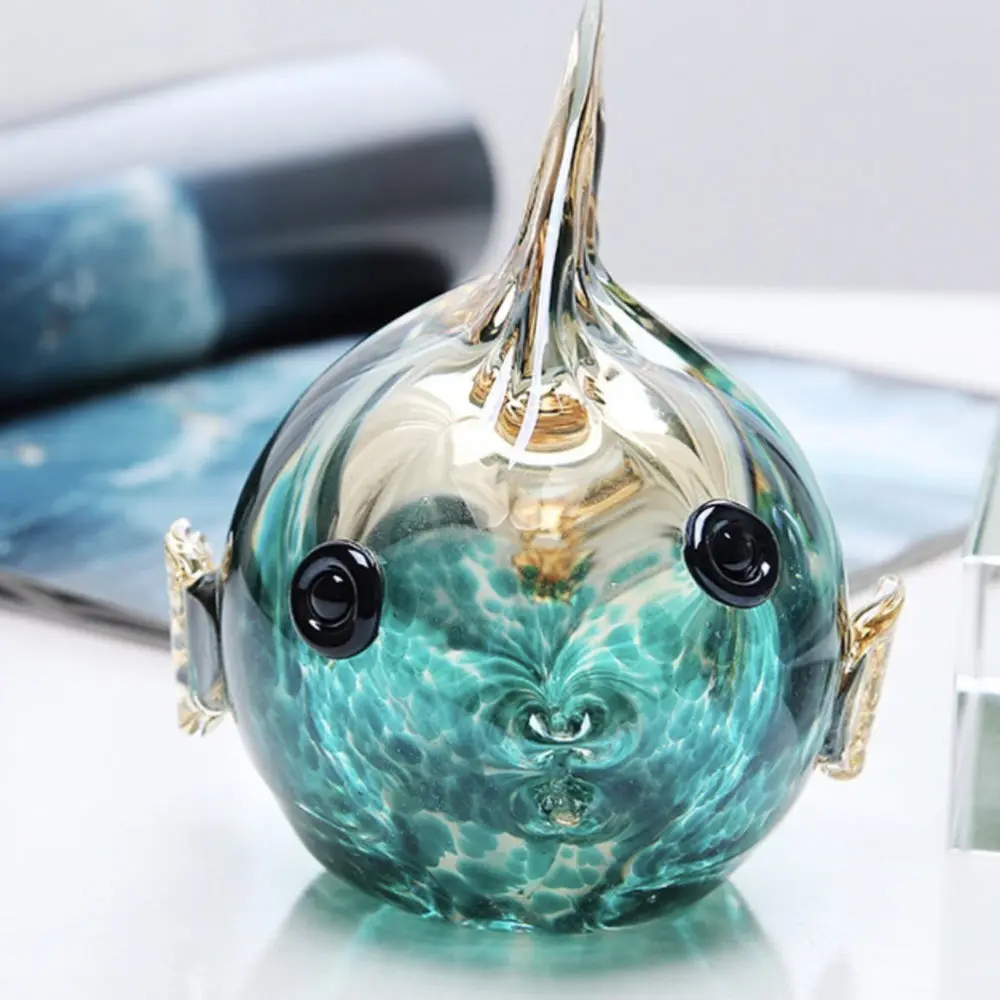 

1Pc Chic Bubble Fish Figurine Decor Home Glass Adornment Housewarming Gift Blue
