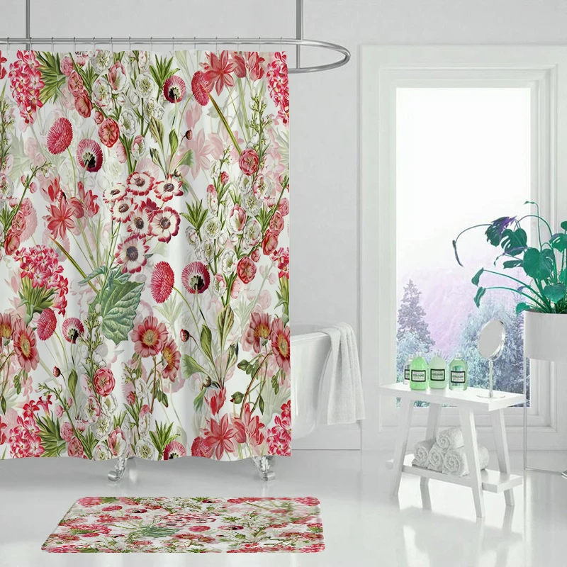 Прочная водонепроницаемая занавеска для душа с цветочным принтом ванной комнаты