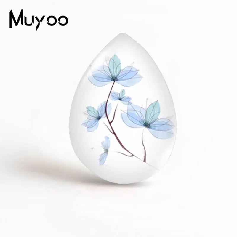 Новинка 2019 кабошон с голубыми цветами в виде слезы художественные листья дерева