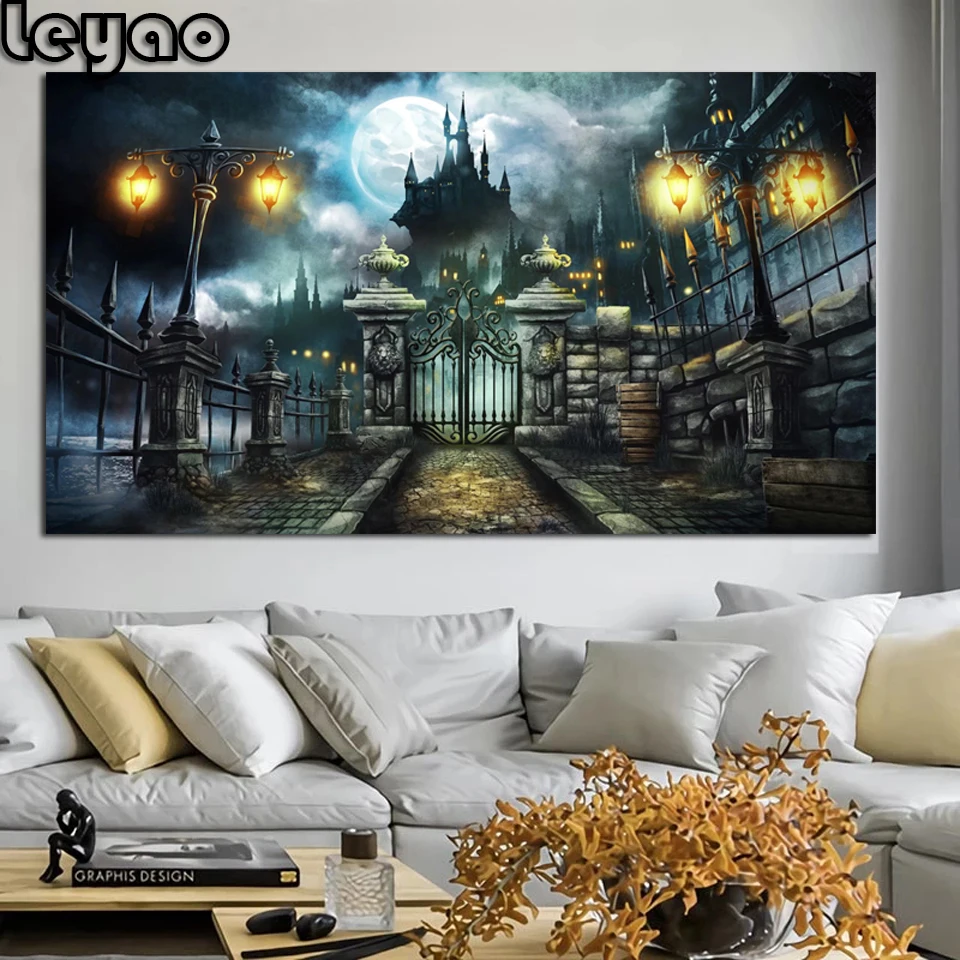 

Diamond Embroidery Halloween Horror Castle Mosaic Rhinestones 5D Diamond Painting Halloween Party Cross Stitch Home Decor