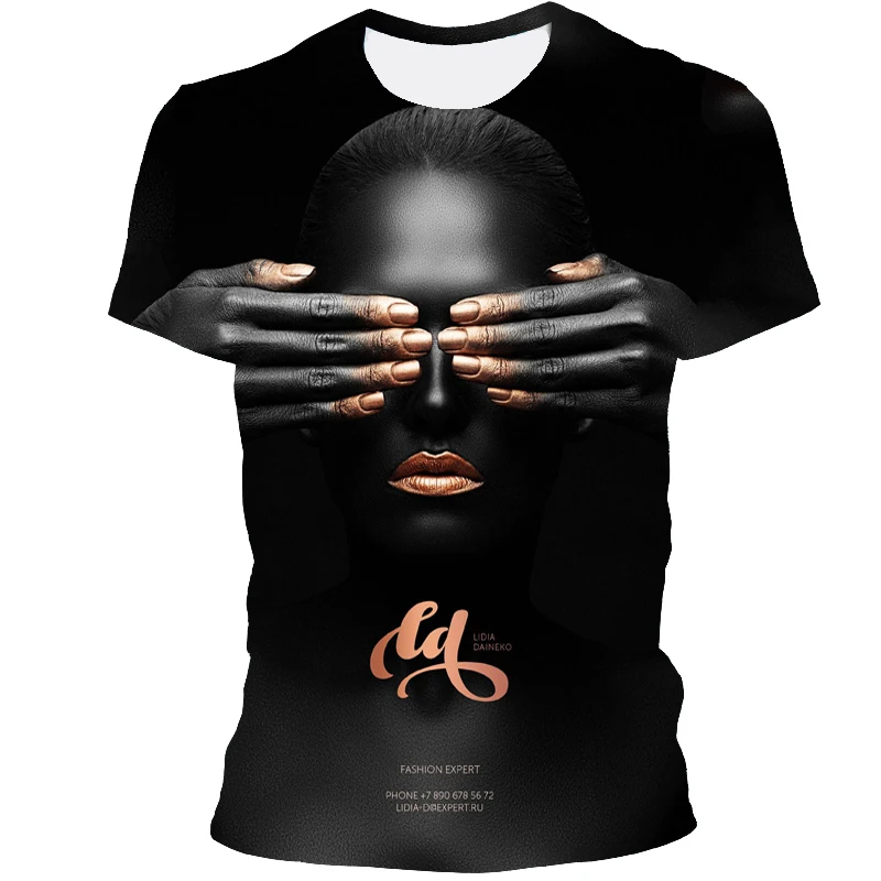 

2021 summer fashion t-shirt o-neck short-sleeved t-shirt couple character sketch avatar t-shirt character 3d printing street clo