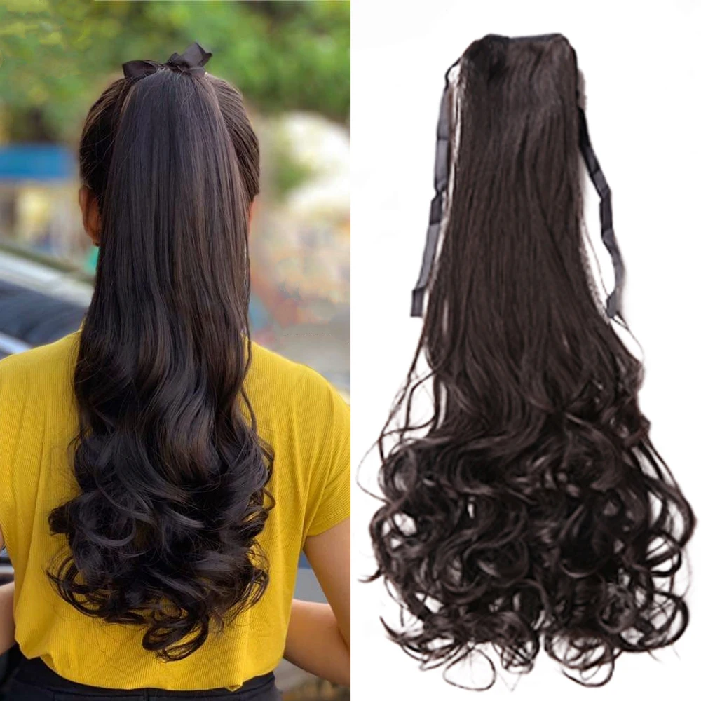 

Long Lady Girl Curly Clip In Hair Tail False Hair Ponytail Hairpiece With Hairpins Synthetic Hair Pony Tail Hair Extension 22''