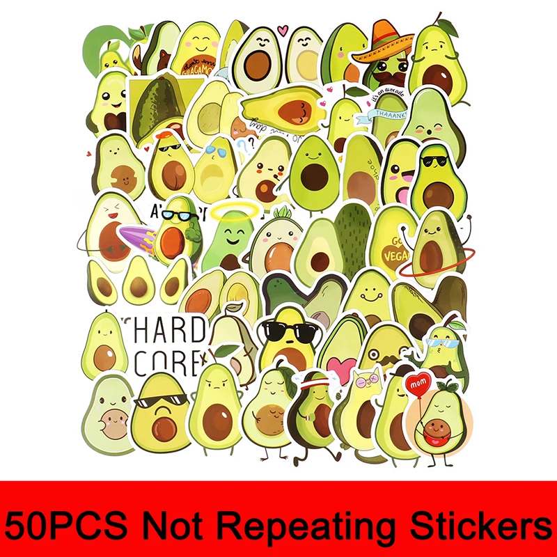 

50PCS Fresh Avocado Graffiti Stickers DIY Suitcase Stationery Fridge Water Bottle Guitar Decal Sticker for Kids Girl Toy