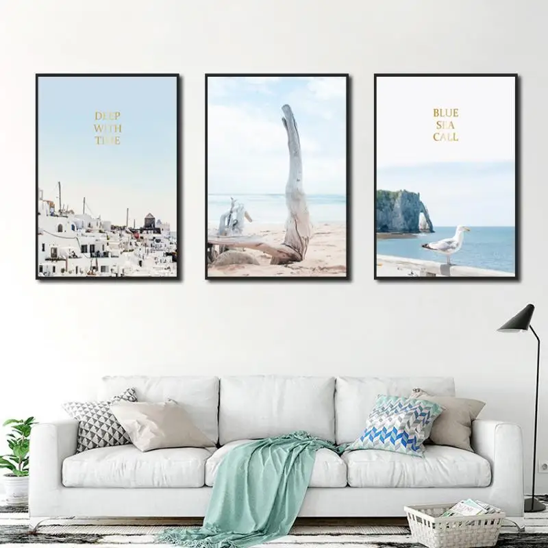 

Modern Decoration Poster Seaside Town and Letters Canvas Painting Hd Printing Home Wall Art Decoration for Bedroom Living Room