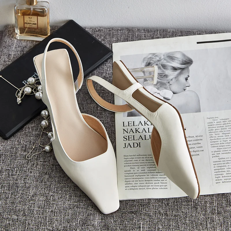 

Summer 2020 new sandals women's high heels pointed transparent crystal heel cowhide single shoes
