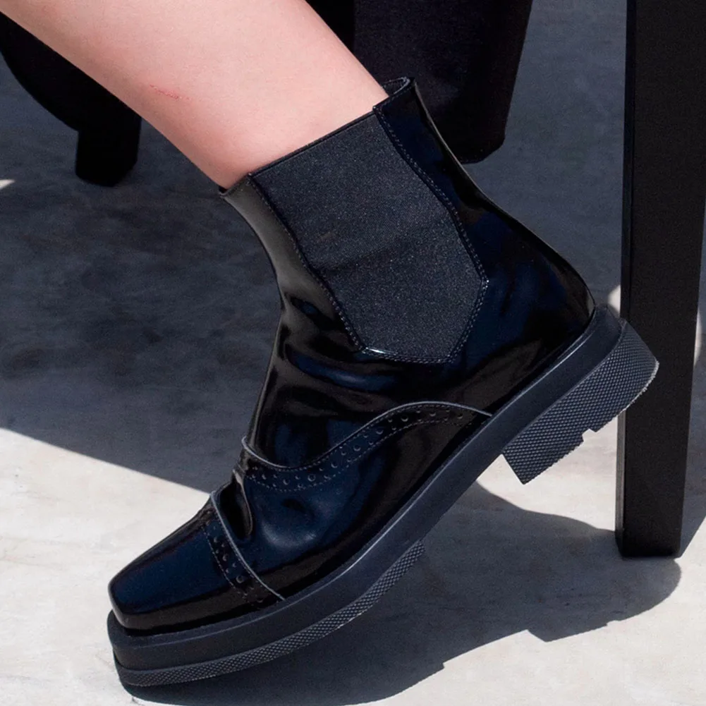 

Karinluna Fashion Brand Top Quality Big Size 39 Slip -On Square Toe Low Heels Cow Leather Ankle Female Autumn Boots