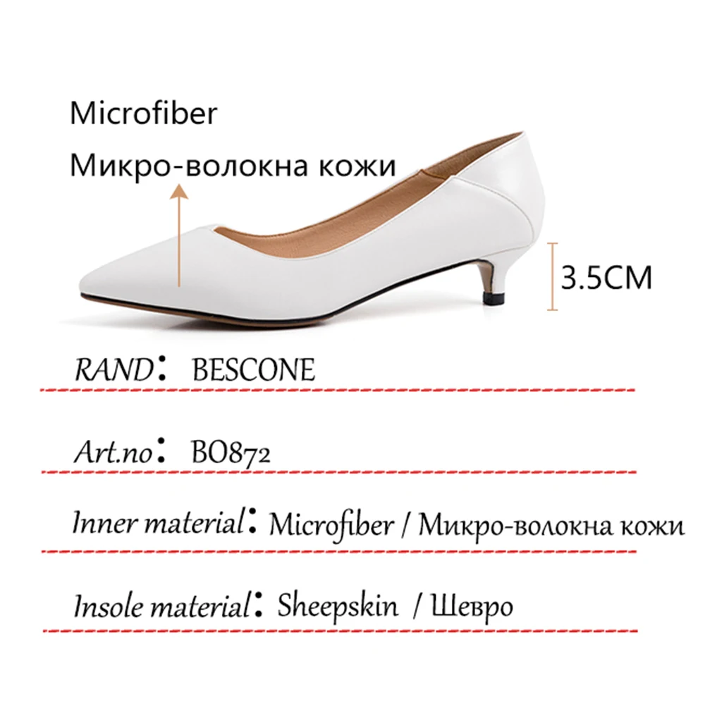 

BESCONE Women Pumps Fashion Red White Shallow Handmade Shoes Thin Heel Plus Size 33-43 All-Match Elegant Office Lady Shoes BO872