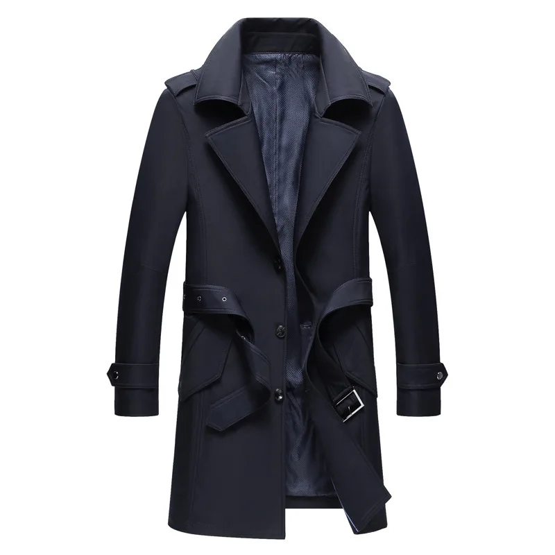 

2021 Spring New Long Trench Hombre Excellent Quality Turn Down Collar Trencz Męski