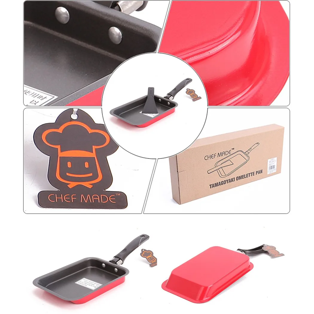 

1pc Japanese Omelette Pan With Spatula Non-Stick Omelet Pan Red Carbon Steel Tamagoyaki Egg Pan Non-stick Cookware Kitchen Tools