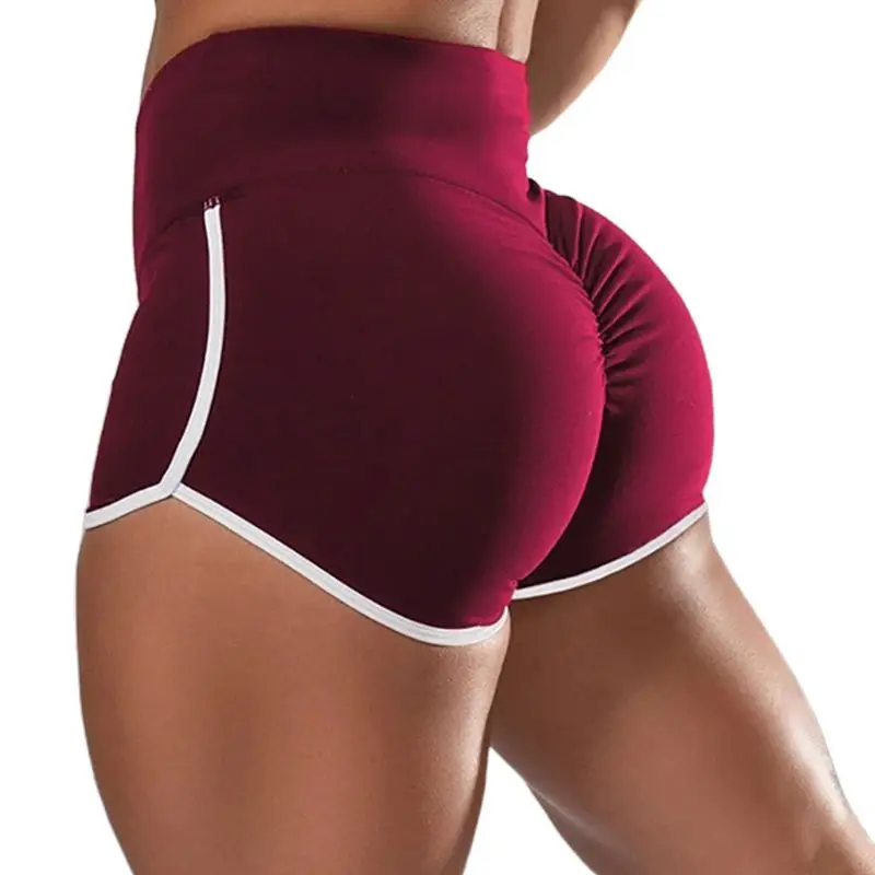 

Women Solid Color Workout Shorts High Waist Compression Stretchy Ruched Butt Lifting Leggings Striped Trim Dolphin Sport S-5XL