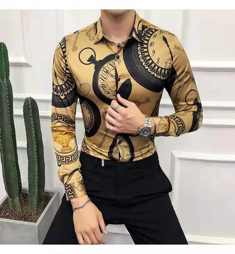 Для мужчин печати роскошные золотые Повседневная рубашка шерстяное пальто с