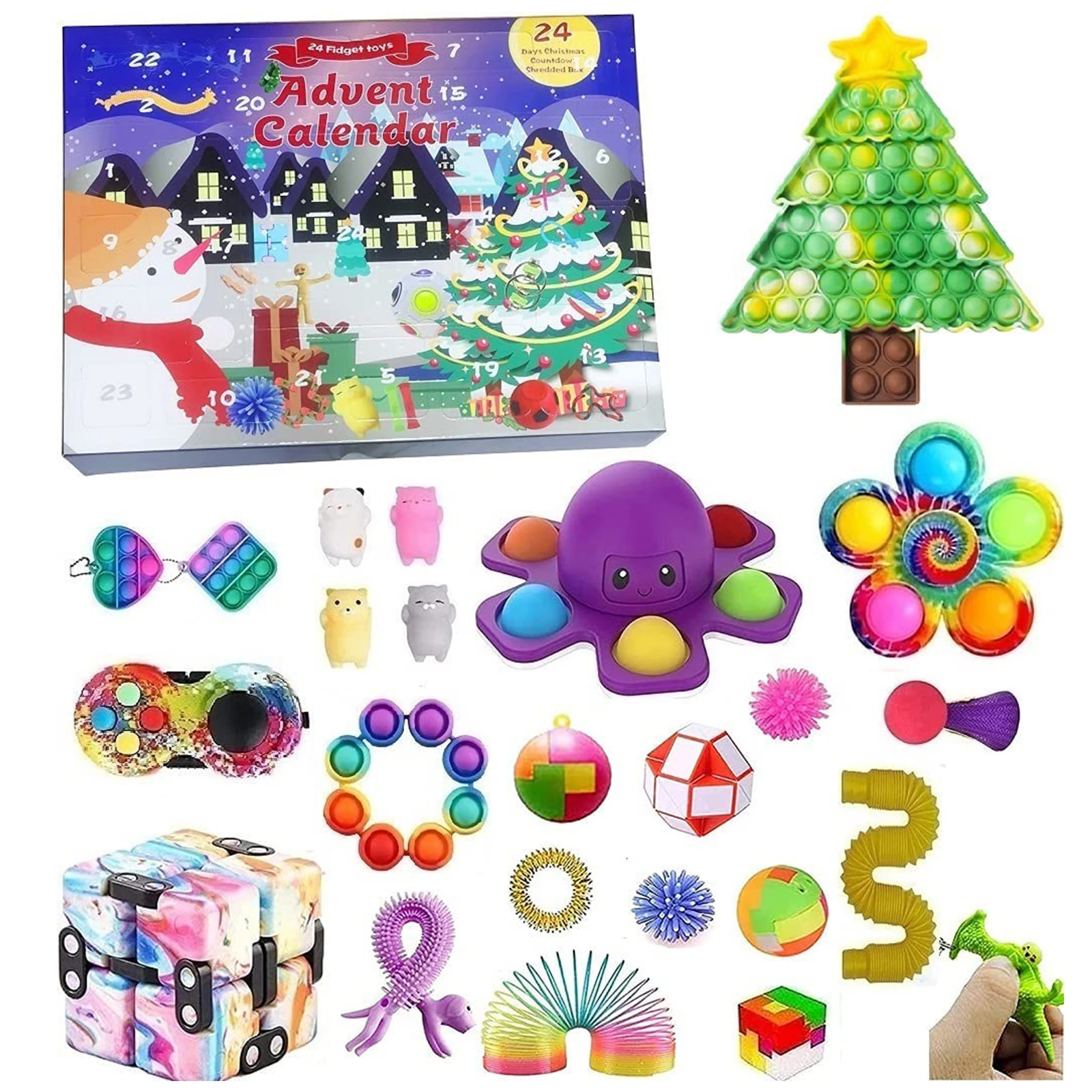 

2021 24Pcs Advent Calendar Squeeze Toys Kids Gift Christmas Little Dolls Bubble Popping Anti Stress Squishy Sensory Fidget Sets
