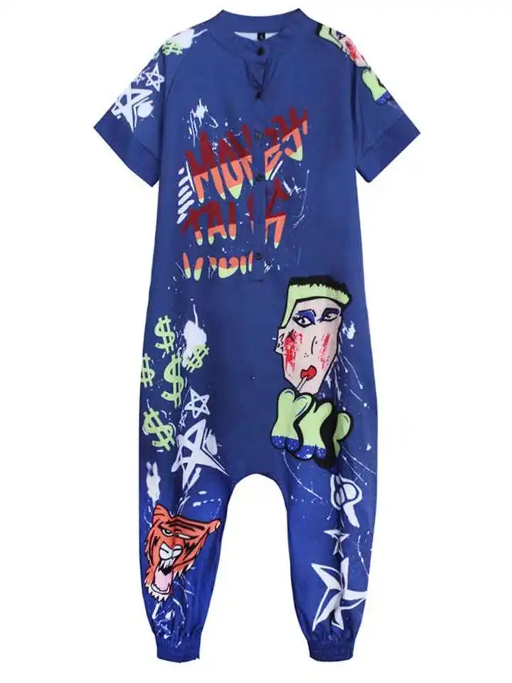 Повседневные комбинезоны с большими промежностными штанами Граффити принтом