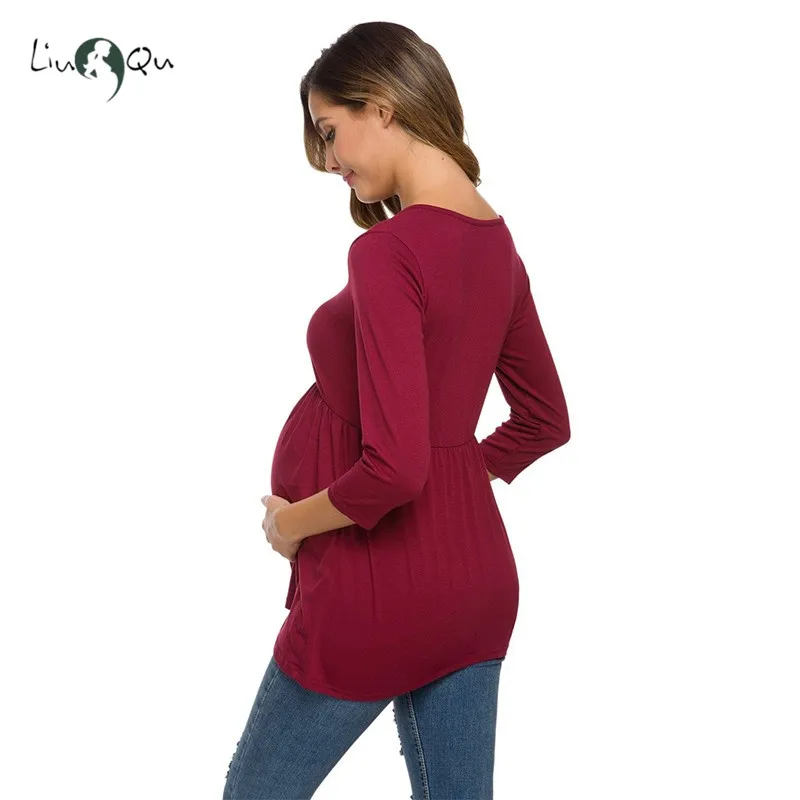 Женская свободная рубашка с рукавом 3/4 повседневная трапециевидная круглым