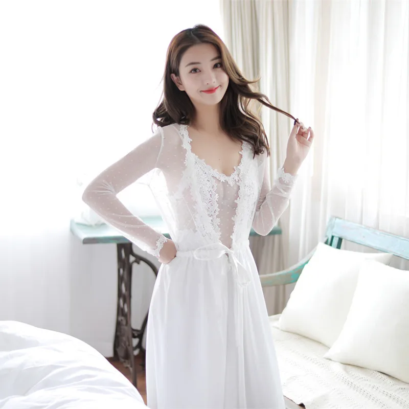 Sexy Sleepwear Sets Pajamas Dress with Kimono Robe White Black Pink Silk Stain Lounge Wear Set Long Sleeve Sling Nightgown Hot