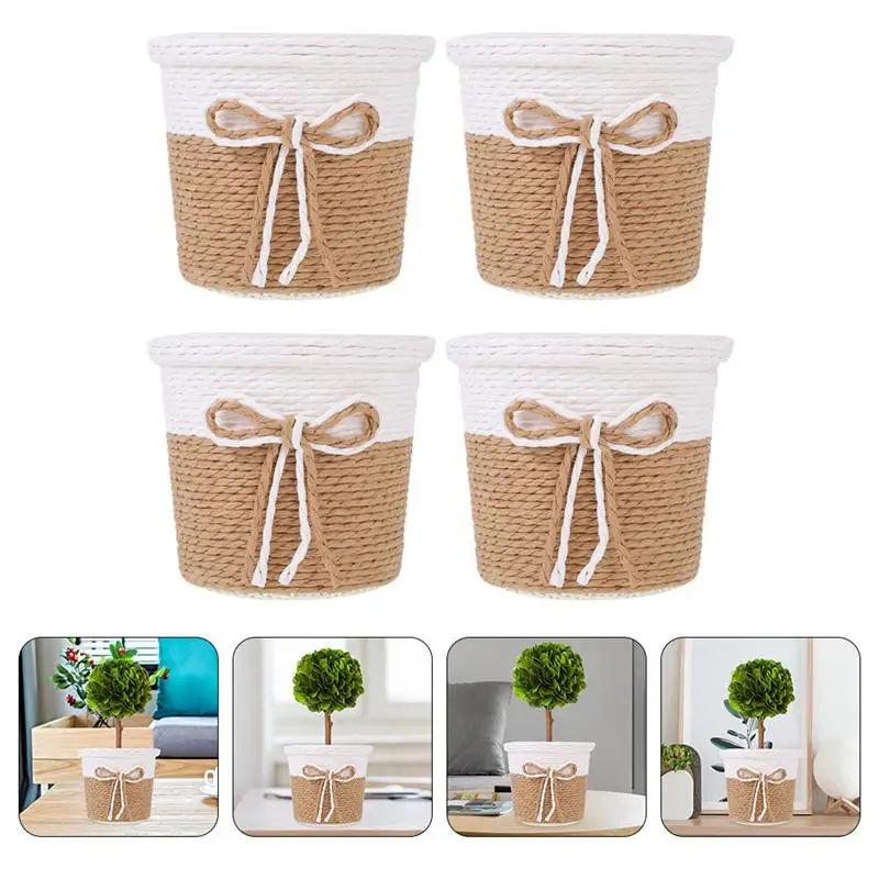 

4pcs Imitation Paper-woven Flowerpots Plant Pots Simple Plants Container
