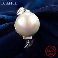 doteffil 925 sterling silve round 10mm pearl rings for women engagement party wedding jewelry
