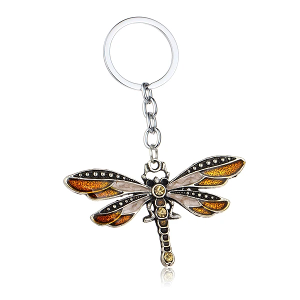 

12PC Yellow Dragonfly Keyrings Animals Crystal Rhinestone Charm Pendant Keychains Women Girls Gifts Jewelry Bag Wallet Key Rings