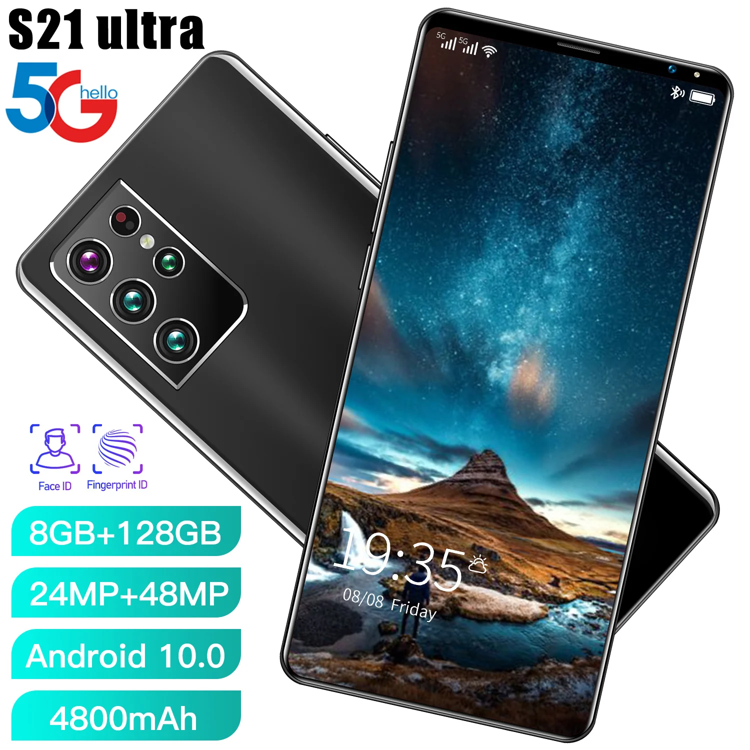 

S21u Smartphone Android Cell Phone 5G 8+128GB MT6595 Deca Core 24+48MP Unlocked Cell Phones Global Version Featured Phone