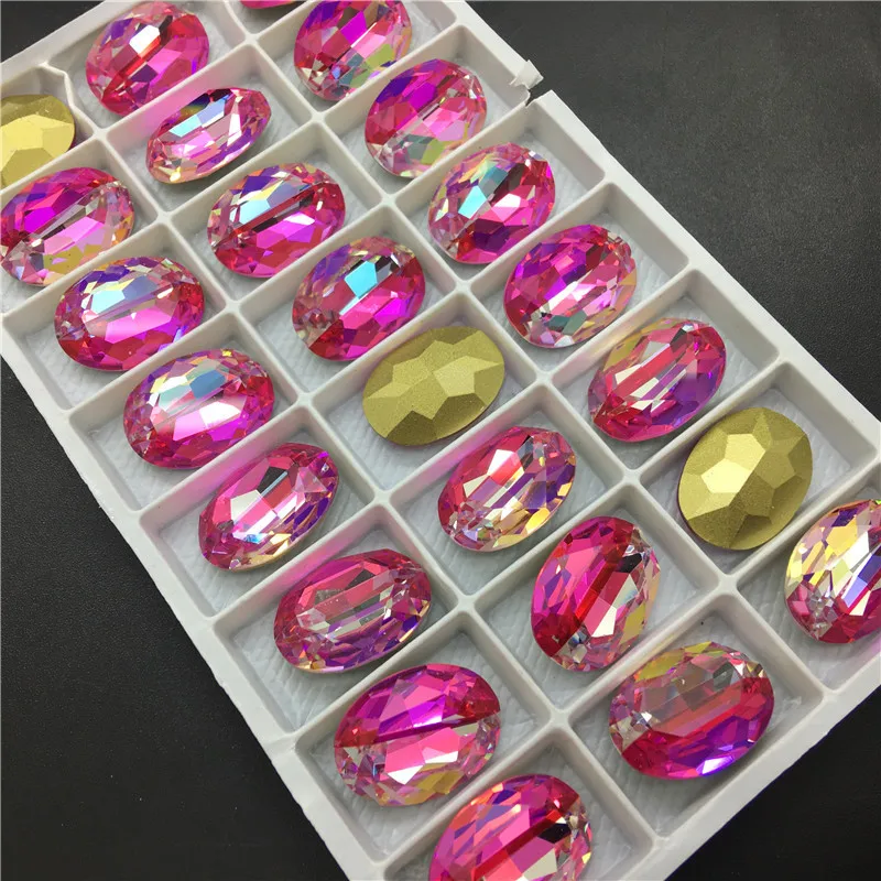 Высококачественный овальный фантазийный камень из цветного К9-кристалла 10x14 мм 13x18 мм 4127# с возвратной точкой для ювелирных изделий, можно смешивать.