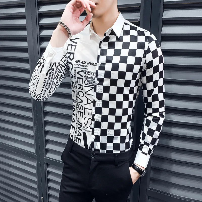 

Long sleeve Slim Shirt for fall 2021 Asymmetrical printed long sleeve shirt for men