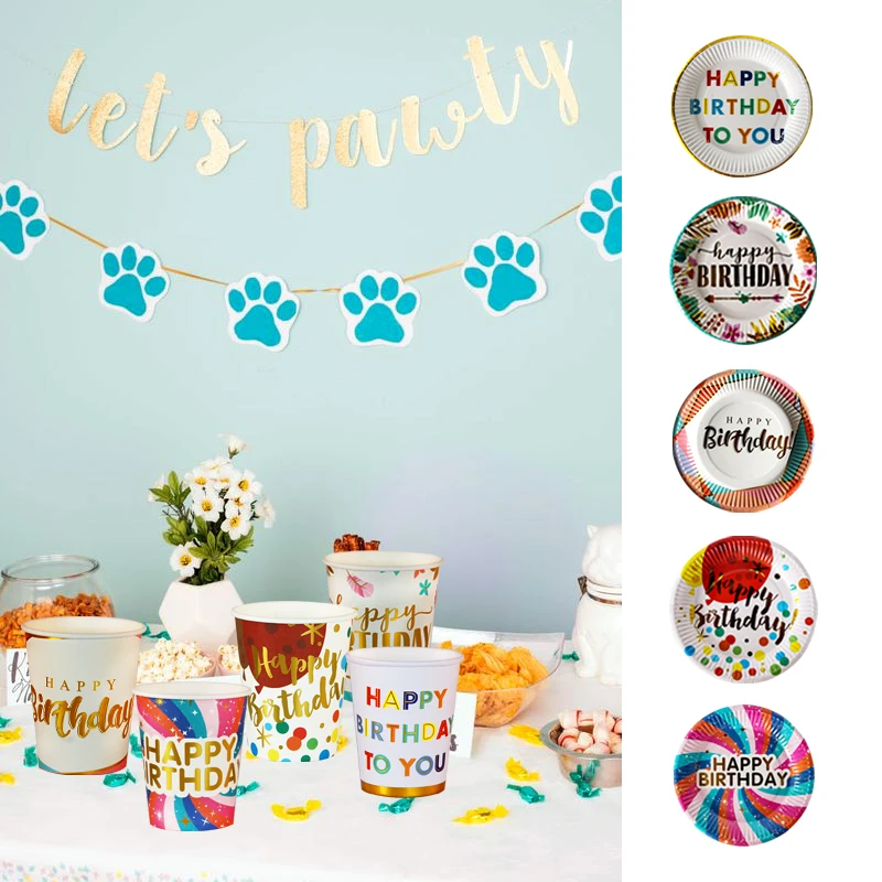 

Happy Birthday Plate Cup Disposable Tableware Birthday Party Decorations Kids Adult Birthday Party Tableware Baby shower