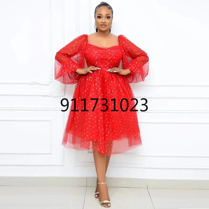 Африканские платья для женщин с квадратным воротником пышными рукавами модное