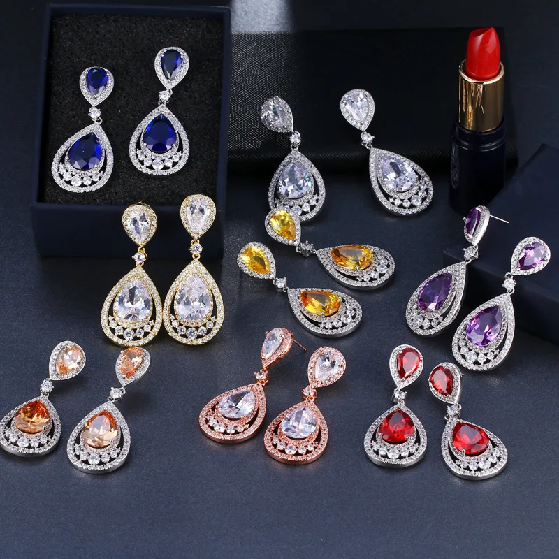 

Ekopdee Luxury Big Cubic Zirconia Earrings For Women Vintage Shiny Zircon Dangle Earrings Bridal Wedding Jewelry Brincos New