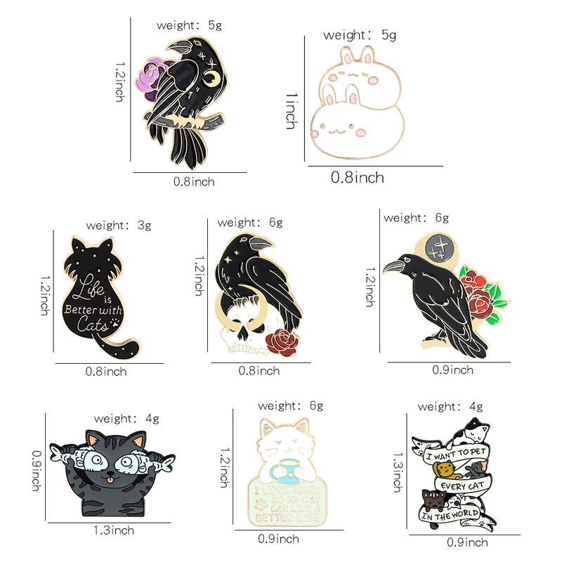 Милый Кот ворона кролик эмалевые булавки Live is better с кошками баннеры письмо череп