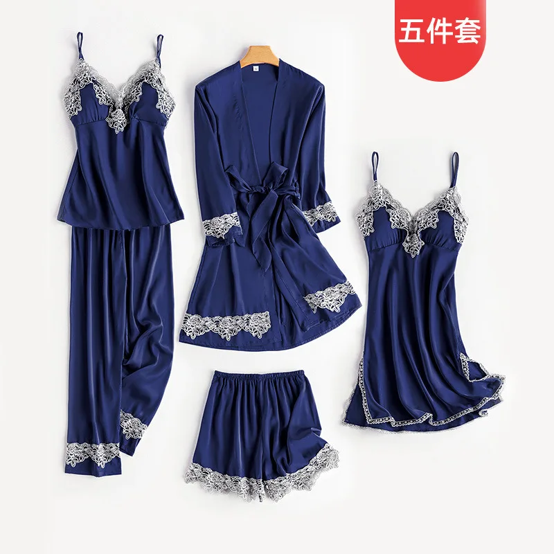 

Пижамный комплект Женский из 5 предметов, пижамный комплект, одежда для сна и отдыха с нагрудными подушечками, пикантная Домашняя одежда тем...