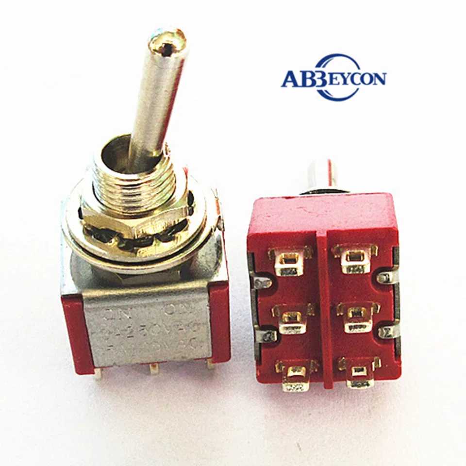 5PCs Miniature Toggle Switch Double Pole Throw DPDT (MTS202) ON-ON 120VAC 6A 1/4 Inch Mounting MTS-202 | Обустройство дома