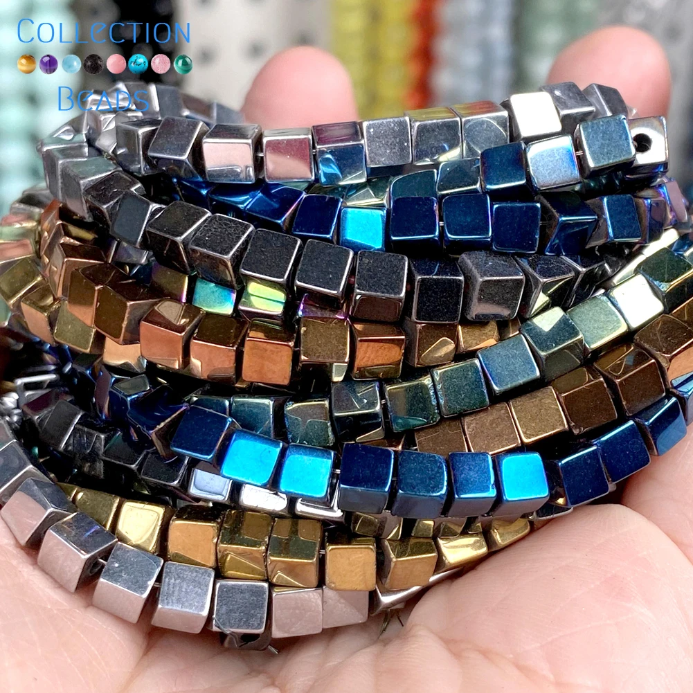 

Бусины-шармы из Натурального Гематита, квадратные черные разноцветные бусины россыпью, 4 х4 мм, для изготовления ювелирных изделий, браслето...