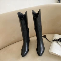 2021 autumn and winter new fashion high tube retro thick heeled western cowboy female knight casual knee long women boots kp415