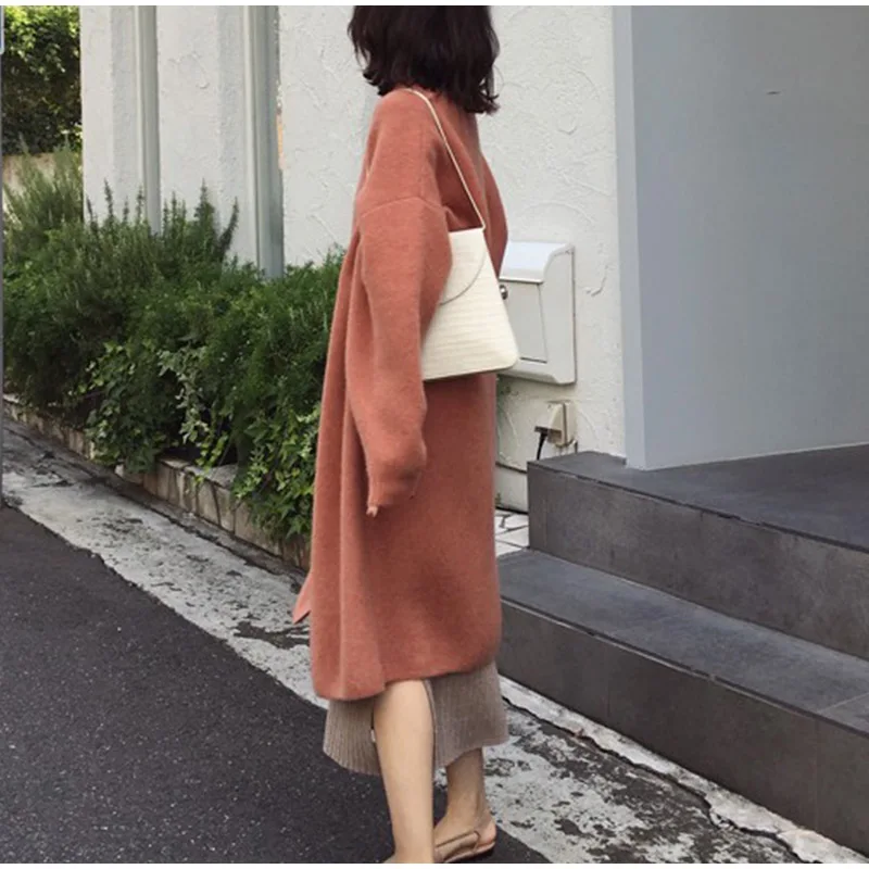 Women's Knitted Cardigan Coat Autumn Oversize Solid Long Sweaters Carigans Women 2019 Winter Korean Open Stitch Sweater Female |