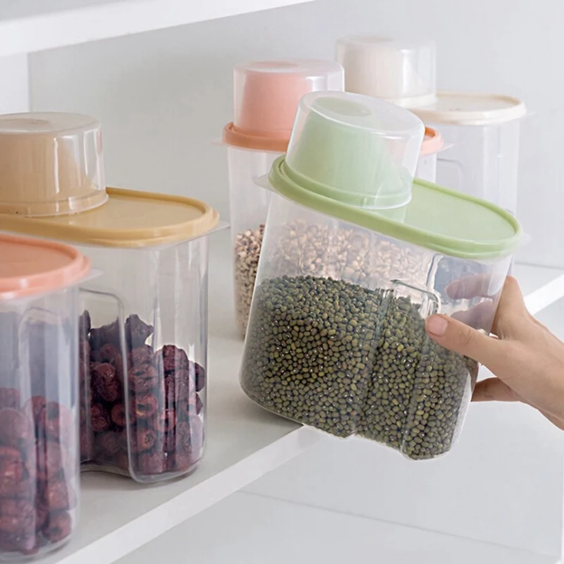 

1.9/2.5L Cereal Dispenser with Lid Storage Box Plastic Rice Container Food Sealed Jar Cans for Kitchen Grain Dried Fruit Snacks