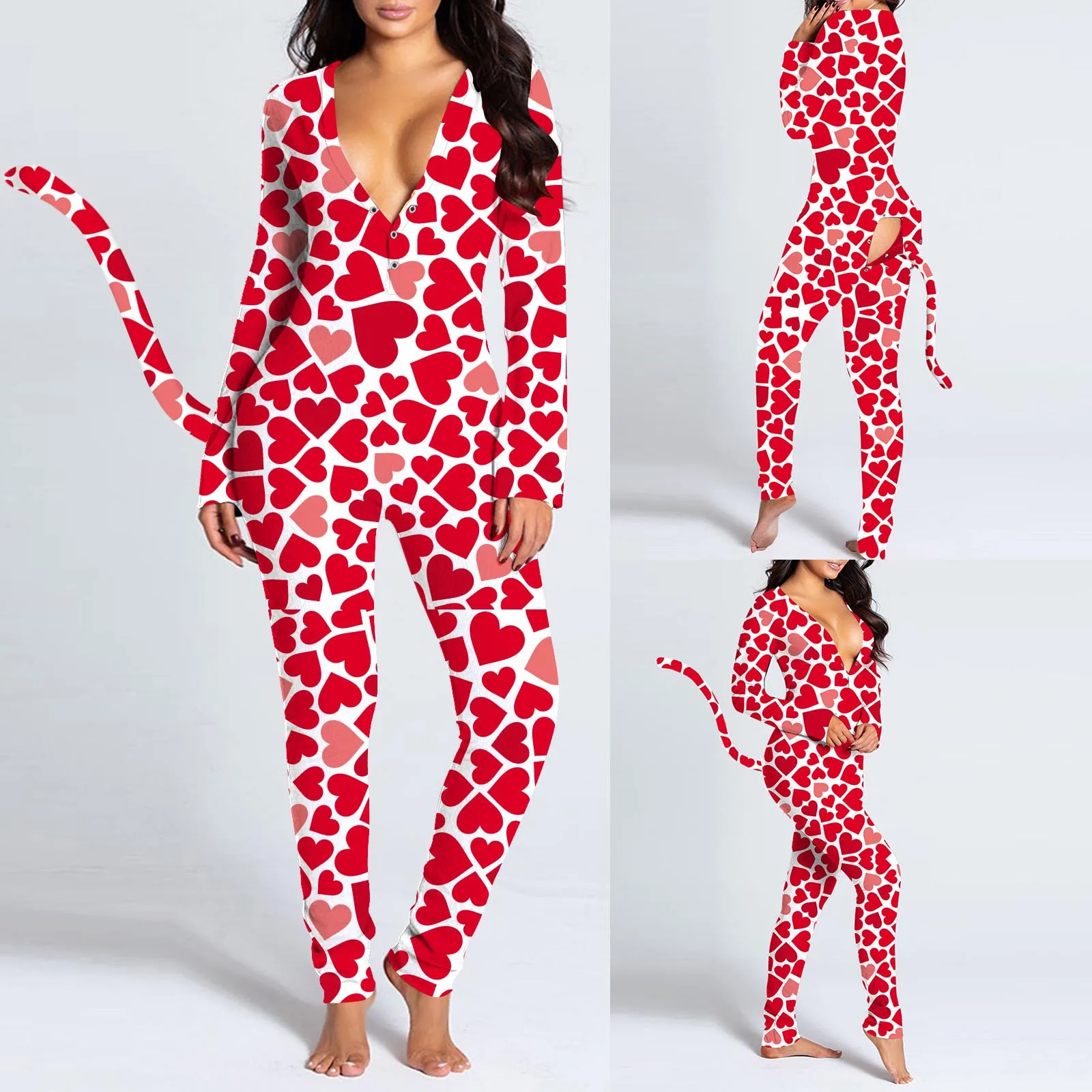 Женские туфли Все-в-одном пижамный комплект с принтом длинный рукав пуговицы