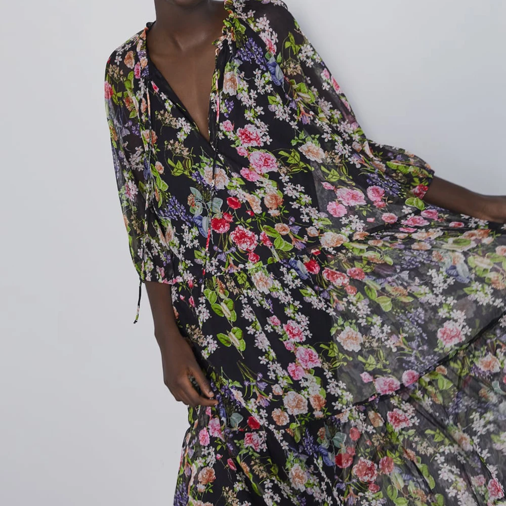 Новое разноцветное модное женское платье в стиле бохо с круглым воротником на