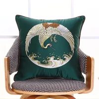 red crowned crane embroidered high grade sofa cushion covers luxury blackish green waist pillowcases home decor pillow cases