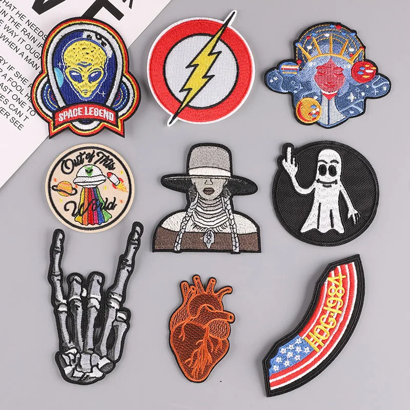 

Embroidery Chapter Skull Alien Flying Saucer Patch Stickers Clothing Accessories Luggage Accessories Embroidery Cloth Stickers