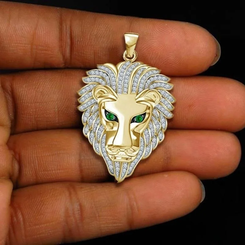 

New Trendy Long Haired Lion Head Pendant Necklace Bohemian Crystal Inlaid Pendant Men's Necklace Accessories Party Jewelry