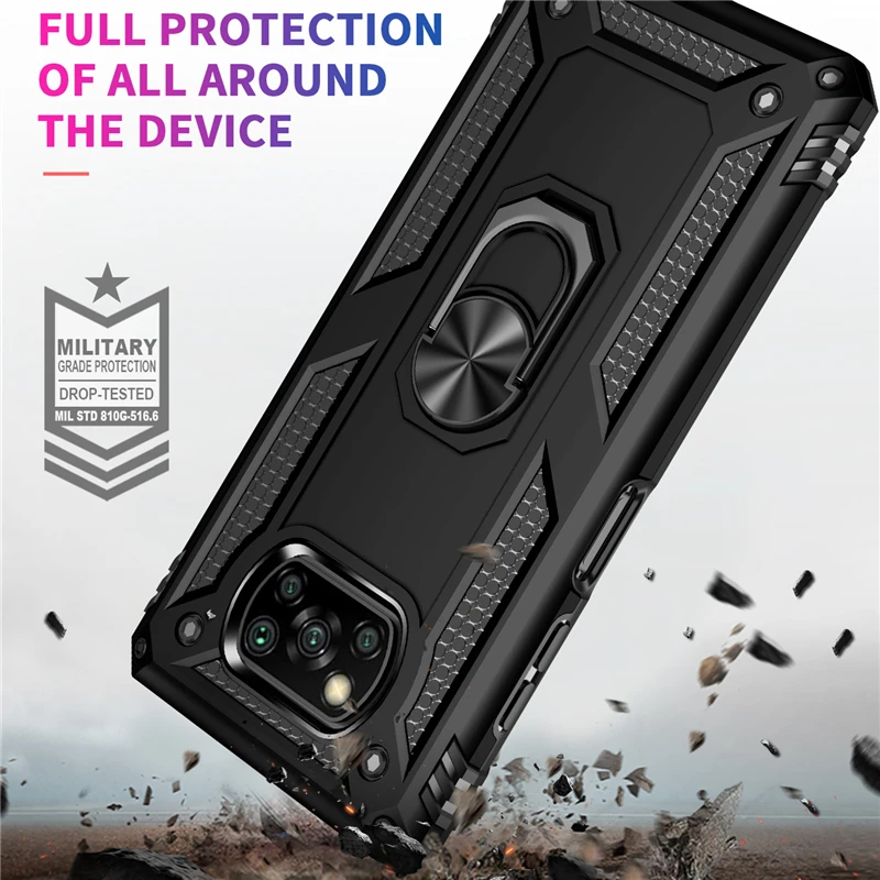 For Poco X3 NFC Armor Finger Ring Case for Xiaomi Poco Phone X3 NFC X3 Pro F3 POKO M3 Pro 11 Redmi K40 Note 9S 9 8 9C 9A 10T 5G