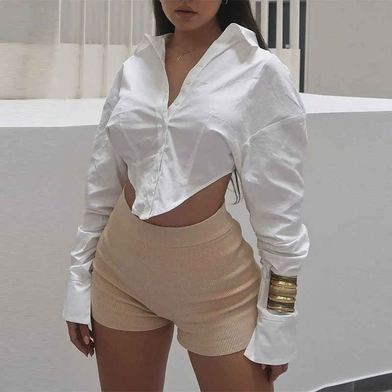 Женский кардиган с длинным рукавом однотонная короткая футболка отложным